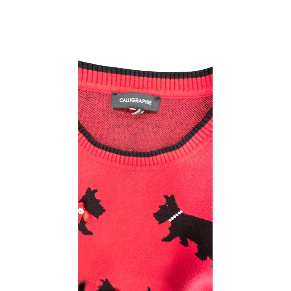 Calligraphie Womens Red Scottie Dog Print Crew Neck Knit Sweater L see meas - Picture 2 of 3